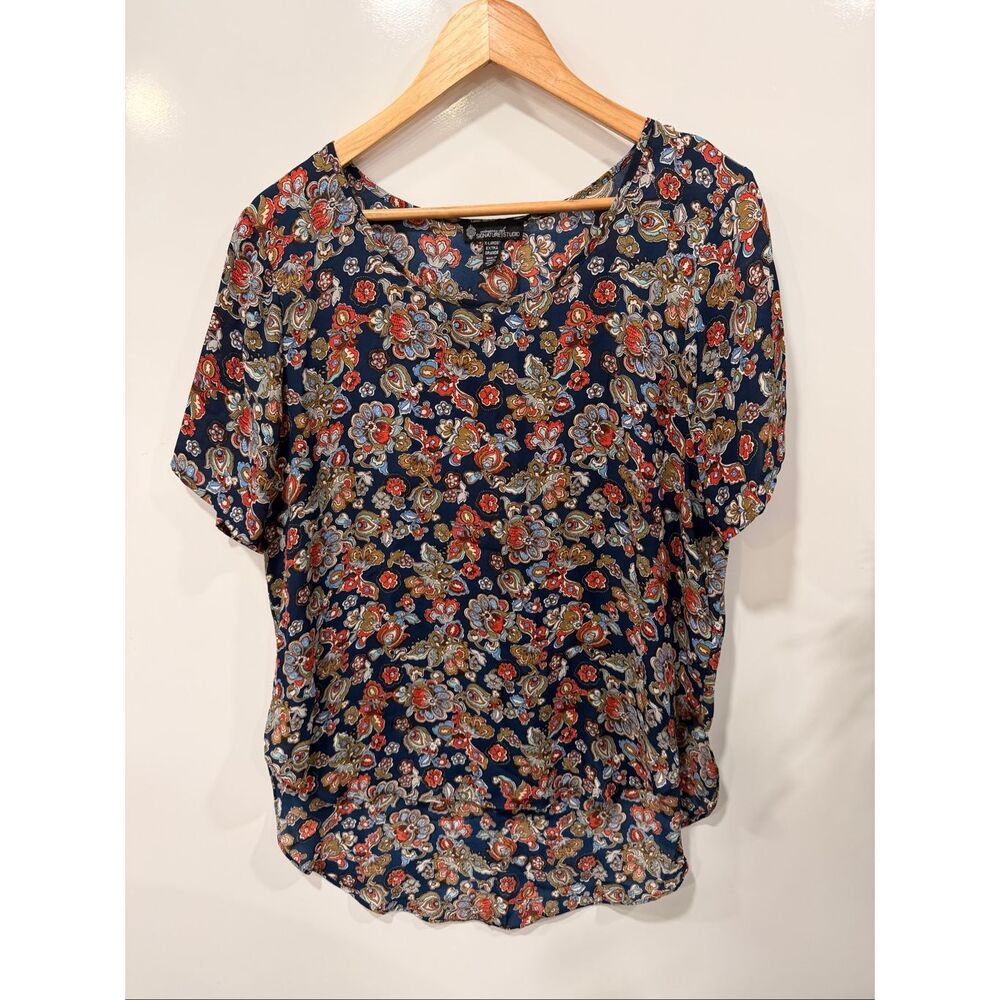 Signature Studio Navy Paisley‎ Hi-Low Top XL